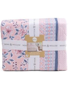 Moss & Pillow Pink Floral Quilted Bedding Set